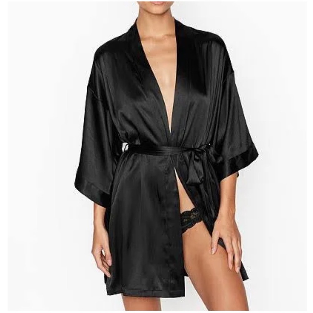 Victorias Secret Black Satin Kimono Robe • OS